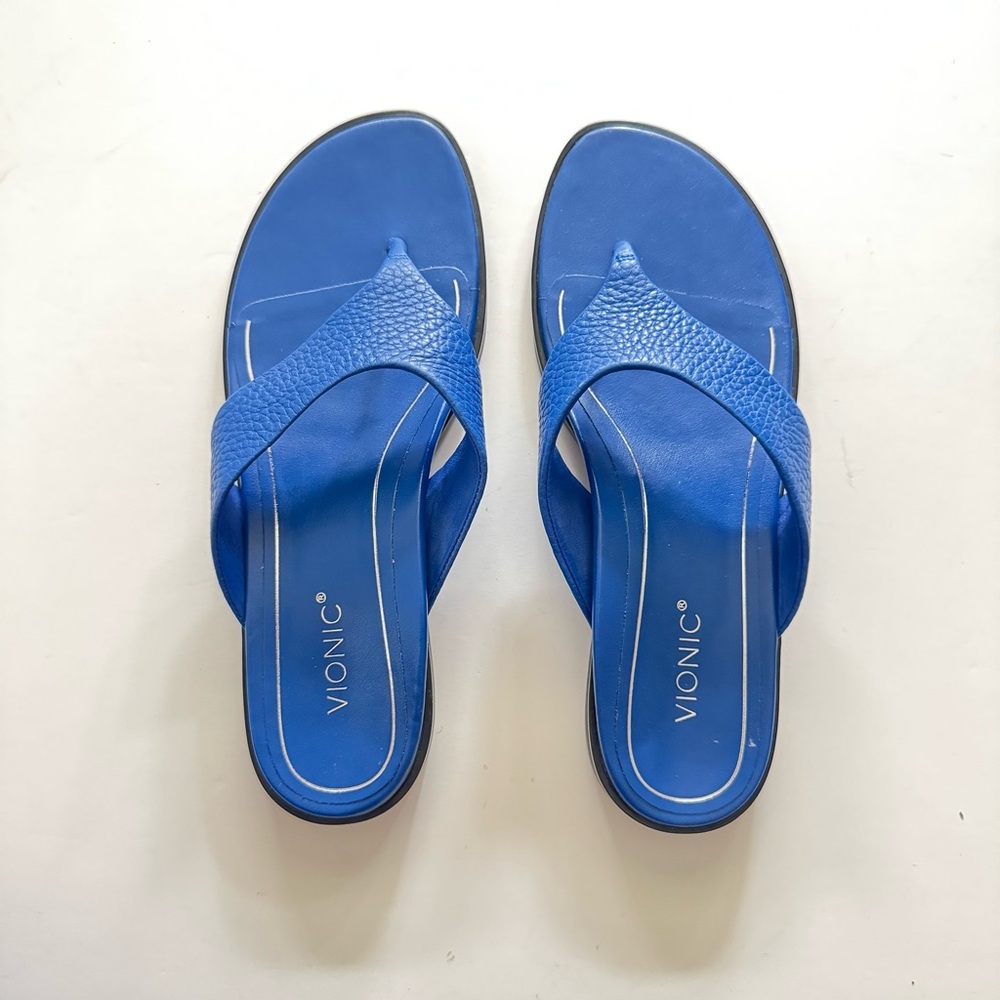 New Vionic Agave Womens Comfort Toe Post Sandal in Classic Blue Leather size 8.5